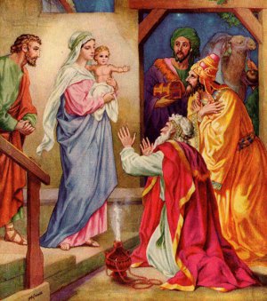 Wise men visiting Jesus as a baby