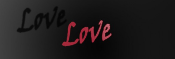 The word love in red on an infinite, black background.