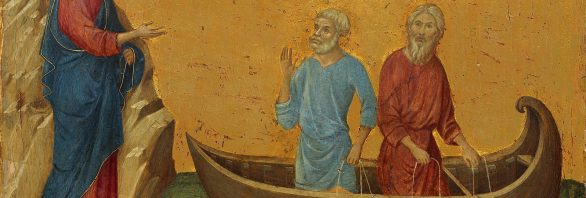 Painting of Jesus talking to Simon Peter in a boat